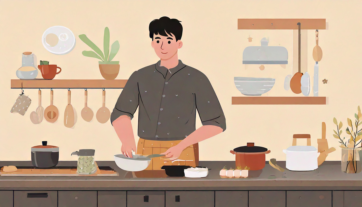 料理をする男性